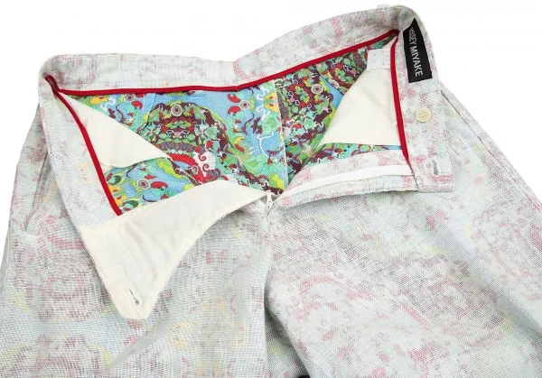 【SALE】イッセイミヤケ メンISSEY MIYAKE MEN 裏プリントリネンパンツ 白マルチ2 K-68774_006