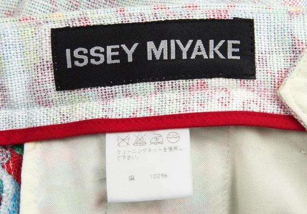 【SALE】イッセイミヤケ メンISSEY MIYAKE MEN 裏プリントリネンパンツ 白マルチ2 K-68774_017