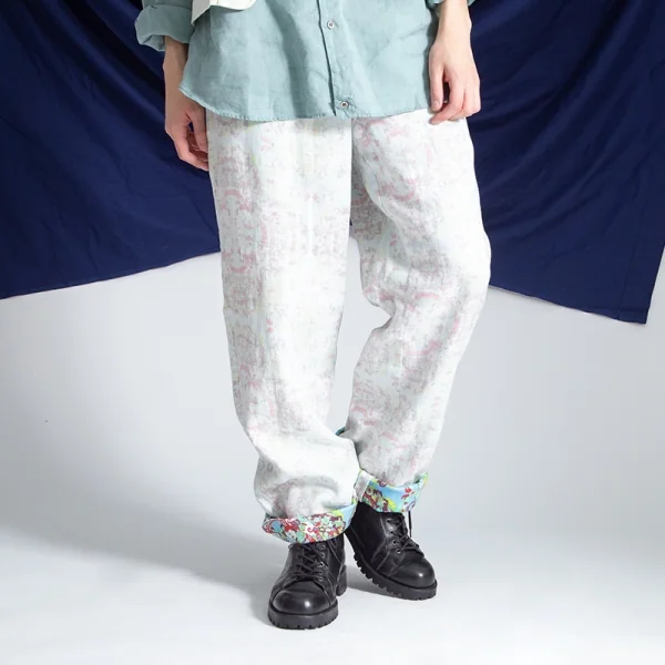 【SALE】イッセイミヤケ メンISSEY MIYAKE MEN 裏プリントリネンパンツ 白マルチ2 K-68774_018