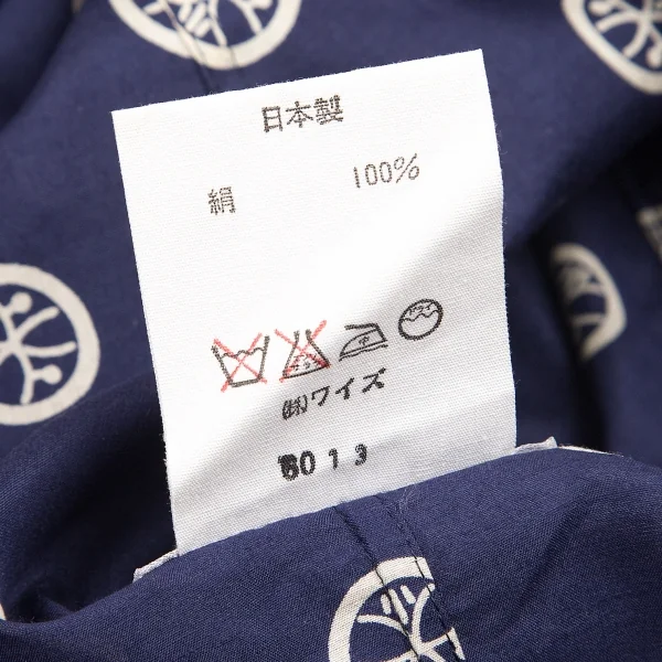 【SALE】ヨウジヤマモト ファムYohji Yamamoto FEMMEシルク家紋プリントプルオーバーシャツワンピース 紺M K-68905_016