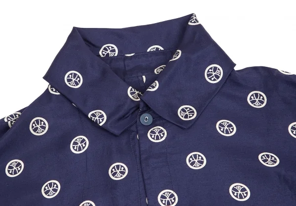 【SALE】ヨウジヤマモト ファムYohji Yamamoto FEMMEシルク家紋プリントプルオーバーシャツワンピース 紺M K-68905_004