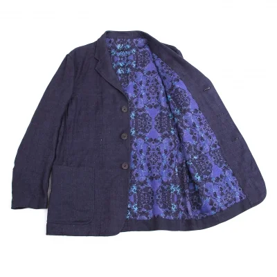 【SALE】イッセイミヤケ メンISSEY MIYAKE MEN リバーシブル染めリネンジャケット 紺