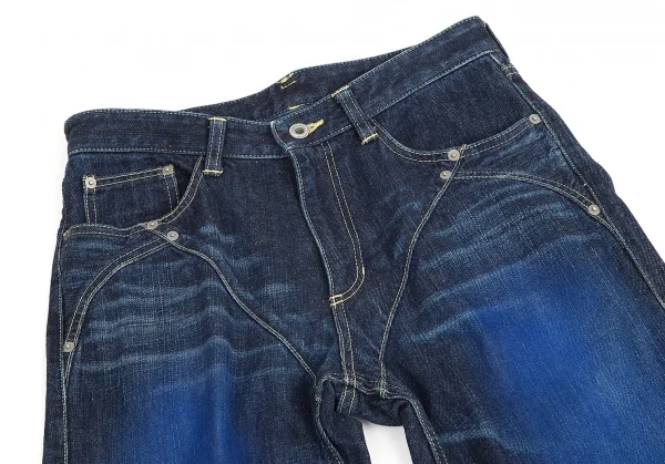 【SALE】イッセイミヤケ メンISSEY MIYAKE MEN  ブループリントステッチ切替デニムジーンズ 紺1 K-68959_002