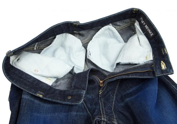 【SALE】イッセイミヤケ メンISSEY MIYAKE MEN  ブループリントステッチ切替デニムジーンズ 紺1 K-68959_006