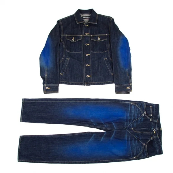 【SALE】イッセイミヤケ メンISSEY MIYAKE MEN  ブループリントステッチ切替デニムジーンズ 紺1 K-68959_017