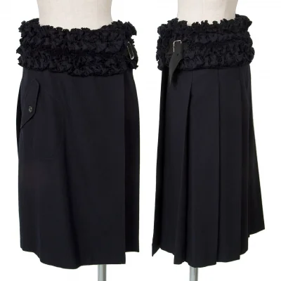【SALE】トリコ コムデギャルソンtricot COMME des GARCONS シワ加工フリルウールラップスカート 濃紺