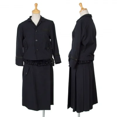 【SALE】トリコ コムデギャルソンtricot COMME des GARCONS シワ加工テーピングウールセットアップ 濃紺