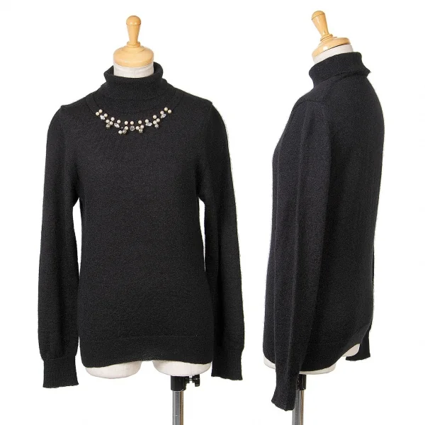 【SALE】コムコム コムデギャルソンCOMME des GARCONS パール装飾ハイネックモヘヤ混セーター 黒S K-69028_001
