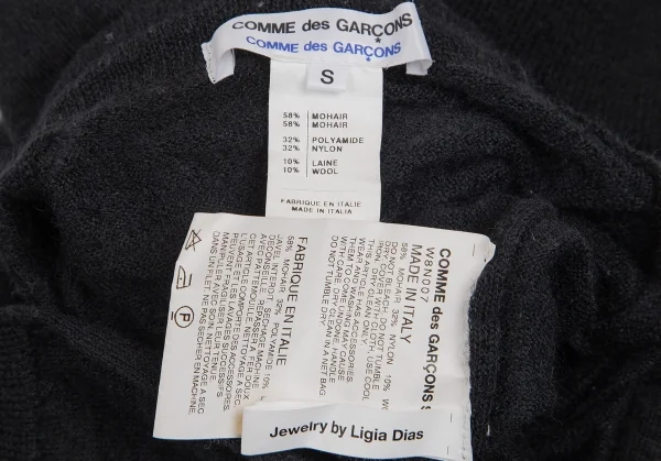 【SALE】コムコム コムデギャルソンCOMME des GARCONS パール装飾ハイネックモヘヤ混セーター 黒S K-69028_018