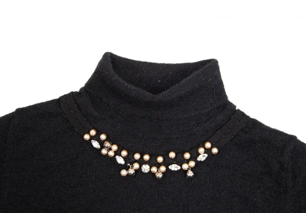 【SALE】コムコム コムデギャルソンCOMME des GARCONS パール装飾ハイネックモヘヤ混セーター 黒S K-69028_007