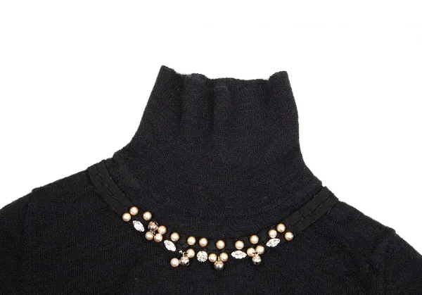 【SALE】コムコム コムデギャルソンCOMME des GARCONS パール装飾ハイネックモヘヤ混セーター 黒S K-69028_008