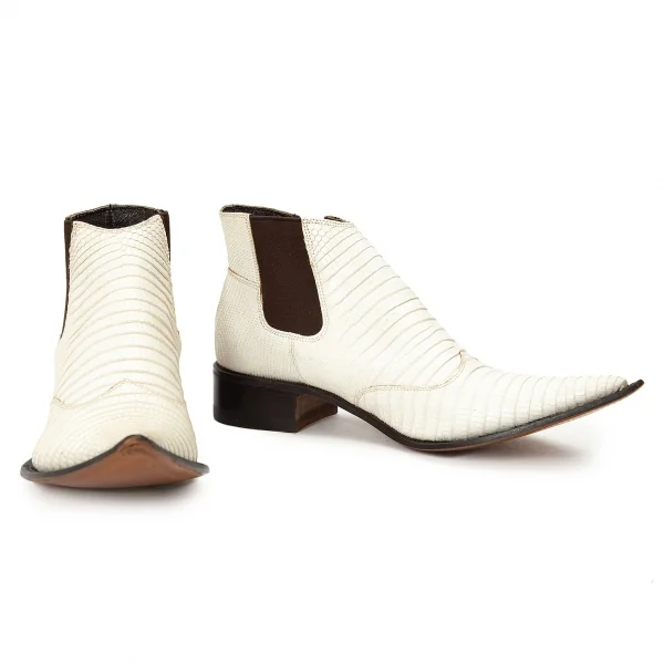 ジャンニバルバートgianni barbato クロコ型押しポインテッドトゥレザーブーツ オフ茶36（22.5位） K-69070_001