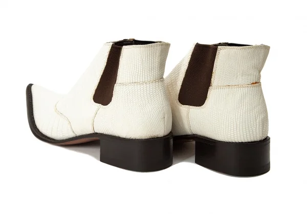 ジャンニバルバートgianni barbato クロコ型押しポインテッドトゥレザーブーツ オフ茶36（22.5位） K-69070_010