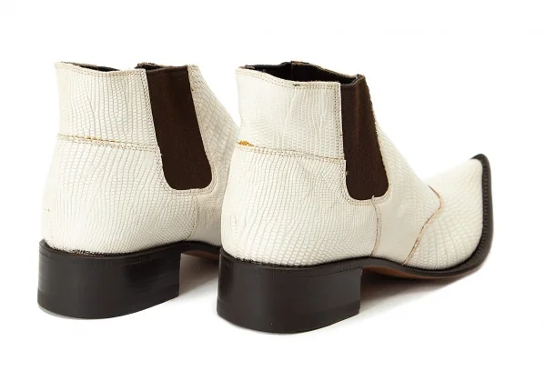 ジャンニバルバートgianni barbato クロコ型押しポインテッドトゥレザーブーツ オフ茶36（22.5位） K-69070_011