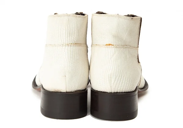 ジャンニバルバートgianni barbato クロコ型押しポインテッドトゥレザーブーツ オフ茶36（22.5位） K-69070_012