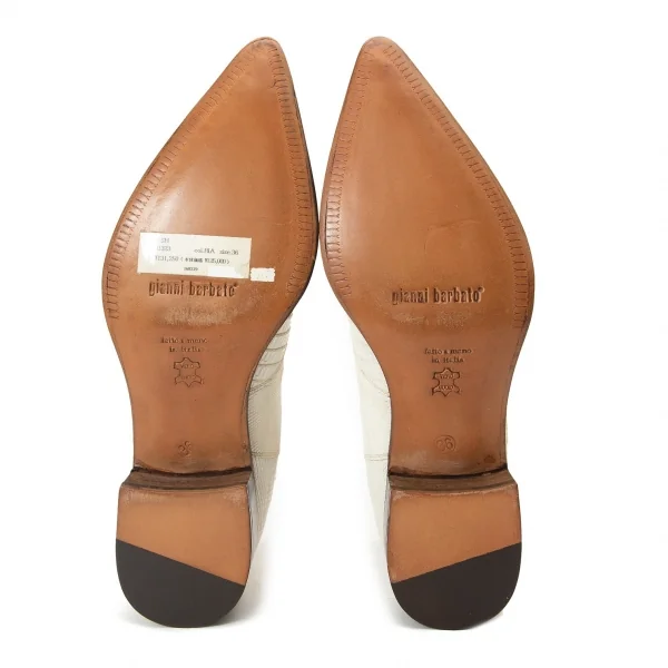 ジャンニバルバートgianni barbato クロコ型押しポインテッドトゥレザーブーツ オフ茶36（22.5位） K-69070_013