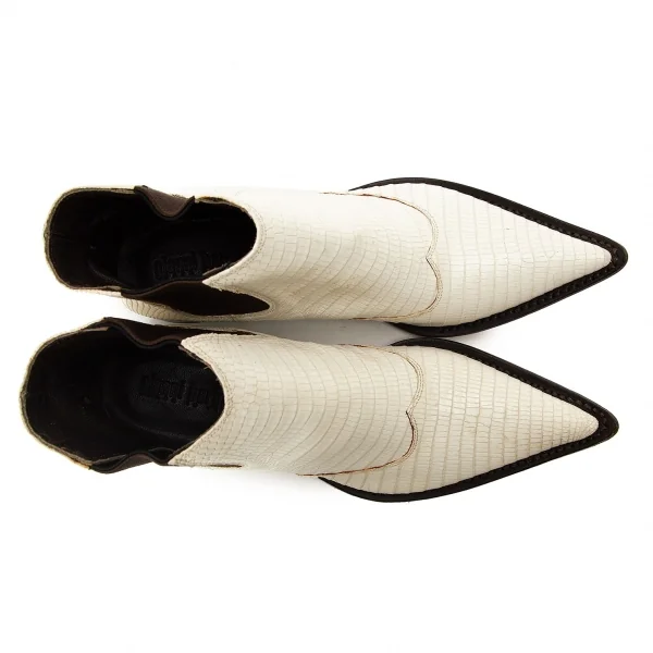 ジャンニバルバートgianni barbato クロコ型押しポインテッドトゥレザーブーツ オフ茶36（22.5位） K-69070_002