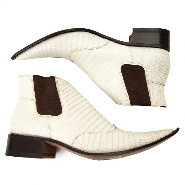 ジャンニバルバートgianni barbato クロコ型押しポインテッドトゥレザーブーツ オフ茶36（22.5位） K-69070_003