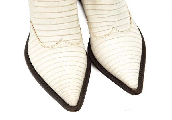 ジャンニバルバートgianni barbato クロコ型押しポインテッドトゥレザーブーツ オフ茶36（22.5位） K-69070_007