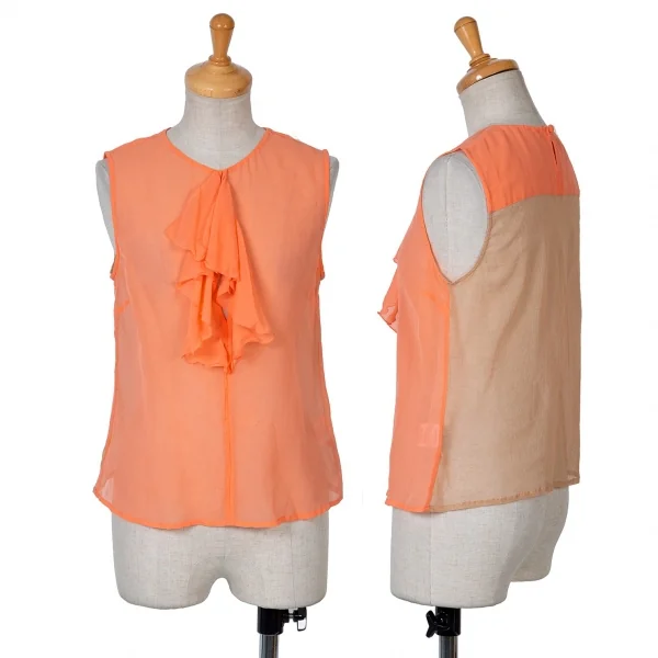 【SALE】ドリスヴァンノッテンDRIES VAN NOTEN メッシュ切替フリルシフォンノースリーブ サーモンピンクM位 K-69107_001