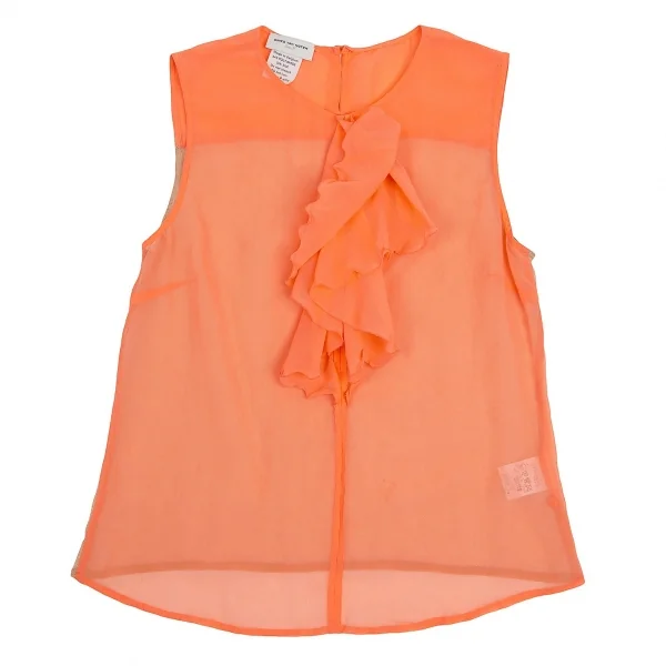 【SALE】ドリスヴァンノッテンDRIES VAN NOTEN メッシュ切替フリルシフォンノースリーブ サーモンピンクM位 K-69107_002