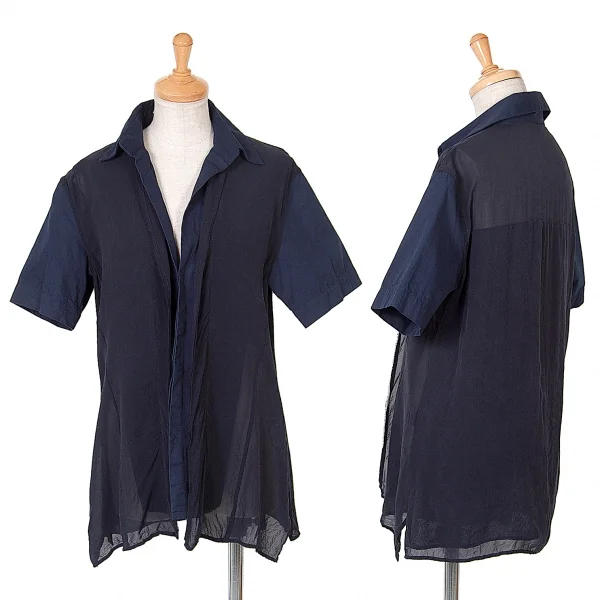 Yohji Yamamoto NOIR See-through switched Shirt Navy 1 K-69206_001