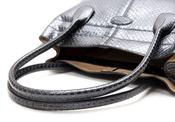 トッズTOD'S 本革パイソンレザーハンドバッグ 黒 (K-69229)