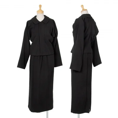 ローブドシャンブル コムデギャルソンrobe de chambre COMME des GARCONS ウールナイロンホック留めドルマンセットアップスーツ 黒