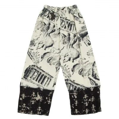 イッセイミヤケペルマネンテISSEY MIYAKEPERMANENTE ギリシャプリント裾メッシュ切替パンツ