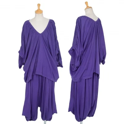 イッセイミヤケ ミーISSEY MIYAKE me ドルマンビッグシルエットチュニックセットアップスーツ 紫