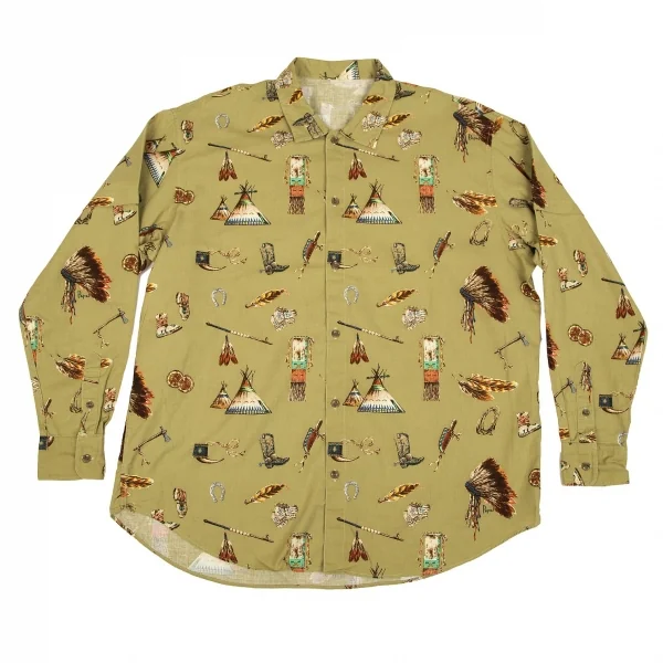 SALE】パパスPapas インディアンプリント袖切替長袖シャツ