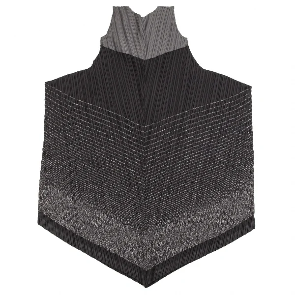【SALE】イッセイミヤケISSEY MIYAKE ボーダーステッチプリーツノースリーブワンピース グレー黒2 K-69842_010