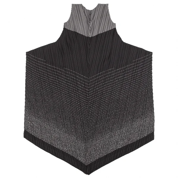 【SALE】イッセイミヤケISSEY MIYAKE ボーダーステッチプリーツノースリーブワンピース グレー黒2 K-69842_002