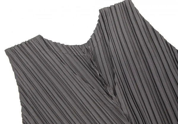 【SALE】イッセイミヤケISSEY MIYAKE ボーダーステッチプリーツノースリーブワンピース グレー黒2 K-69842_004