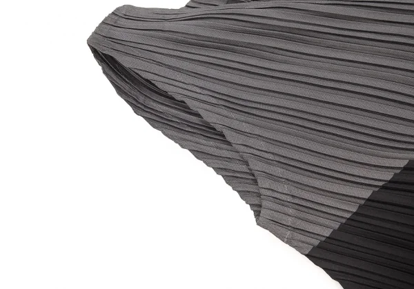 【SALE】イッセイミヤケISSEY MIYAKE ボーダーステッチプリーツノースリーブワンピース グレー黒2 K-69842_005