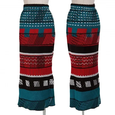 イッセイミヤケISSEY MIYAKE プリントプリーツ切替スカート マルチ