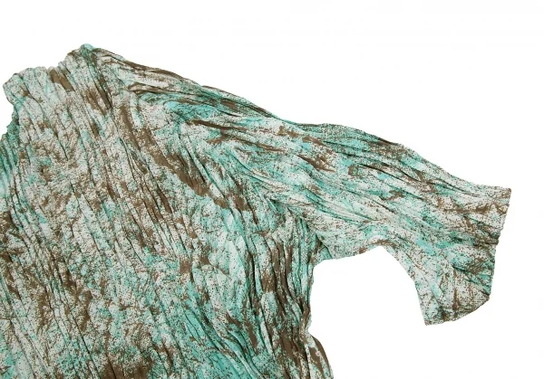 【SALE】イッセイミヤケISSEY MIYAKE シワプリーツペイント５分袖ワンピース 茶青2 K-70084_007