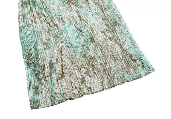 【SALE】イッセイミヤケISSEY MIYAKE シワプリーツペイント５分袖ワンピース 茶青2 K-70084_008