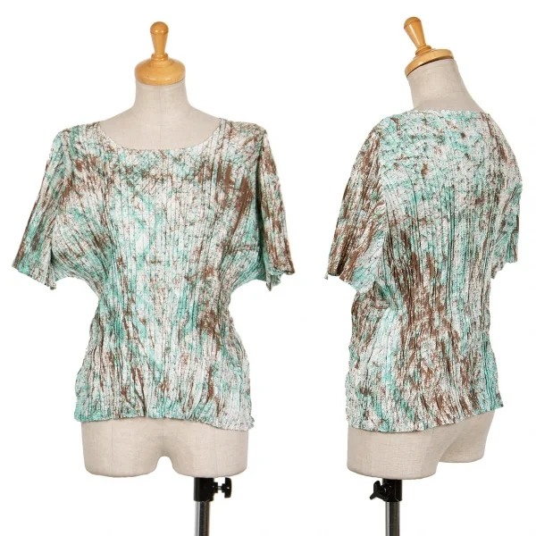 【SALE】イッセイミヤケISSEY MIYAKE ペイント柄ドルマンスリーブワイドトップス 茶青2 K-70086_001