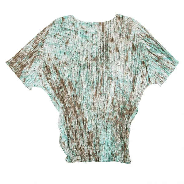 【SALE】イッセイミヤケISSEY MIYAKE ペイント柄ドルマンスリーブワイドトップス 茶青2 K-70086_013