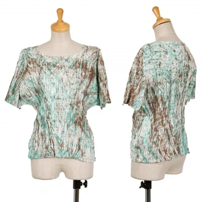 【SALE】イッセイミヤケISSEY MIYAKE ペイント柄ドルマンスリーブワイドトップス 茶青