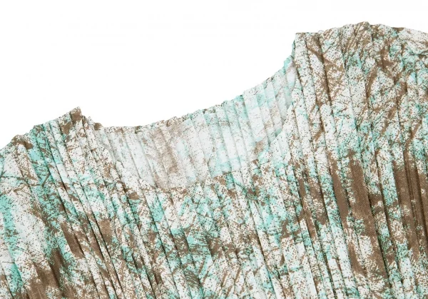 【SALE】イッセイミヤケISSEY MIYAKE ペイント柄ドルマンスリーブワイドトップス 茶青2 K-70086_008