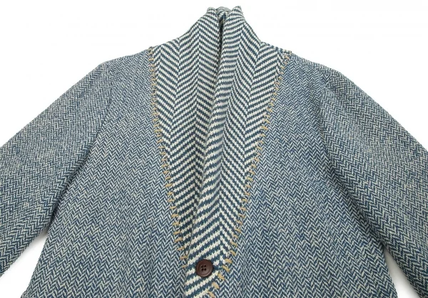 【SALE】イッセイミヤケ ISSEY MIYAKE ツィードステッチヘリンボーンショールカラージャケット 青2 K-70197_004