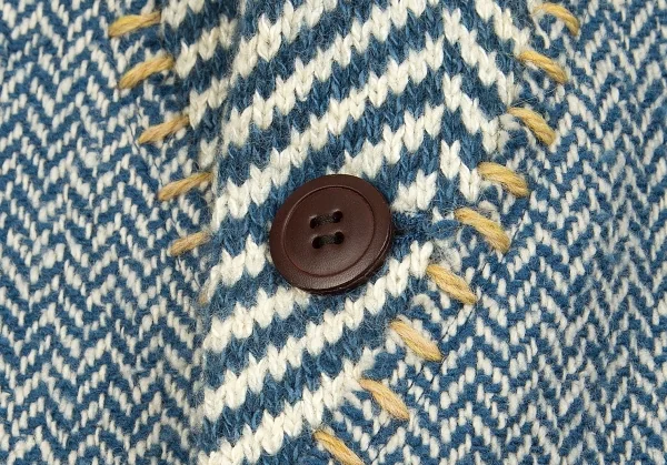 【SALE】イッセイミヤケ ISSEY MIYAKE ツィードステッチヘリンボーンショールカラージャケット 青2 K-70197_006