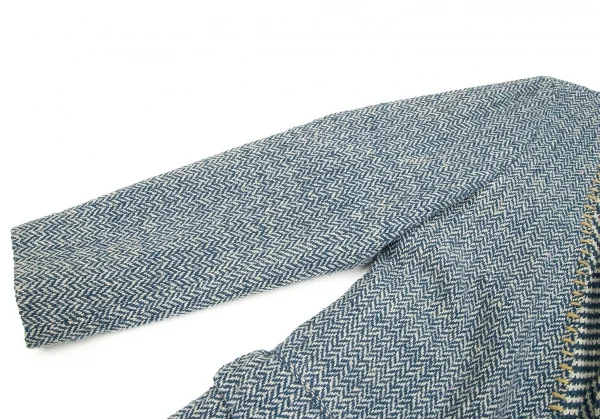 【SALE】イッセイミヤケ ISSEY MIYAKE ツィードステッチヘリンボーンショールカラージャケット 青2 K-70197_007