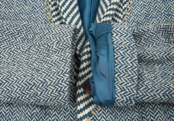 【SALE】イッセイミヤケ ISSEY MIYAKE ツィードステッチヘリンボーンショールカラージャケット 青2 K-70197_008