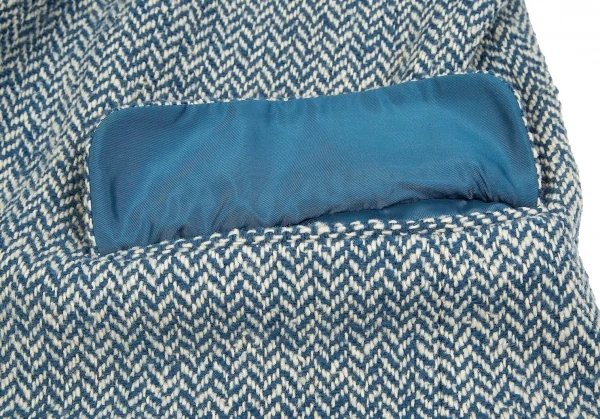 【SALE】イッセイミヤケ ISSEY MIYAKE ツィードステッチヘリンボーンショールカラージャケット 青2 K-70197_010