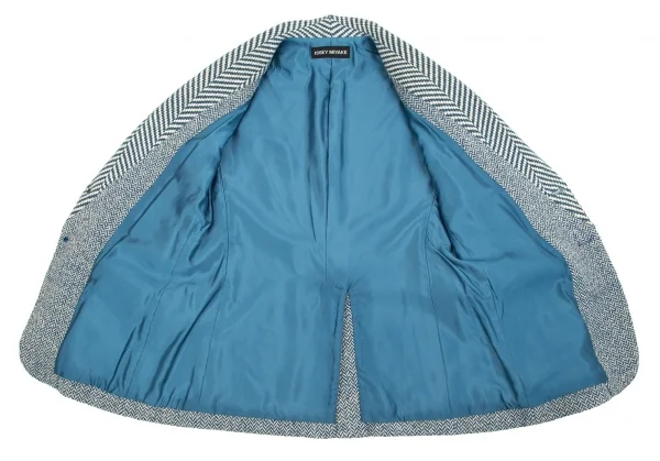 【SALE】イッセイミヤケ ISSEY MIYAKE ツィードステッチヘリンボーンショールカラージャケット 青2 K-70197_011