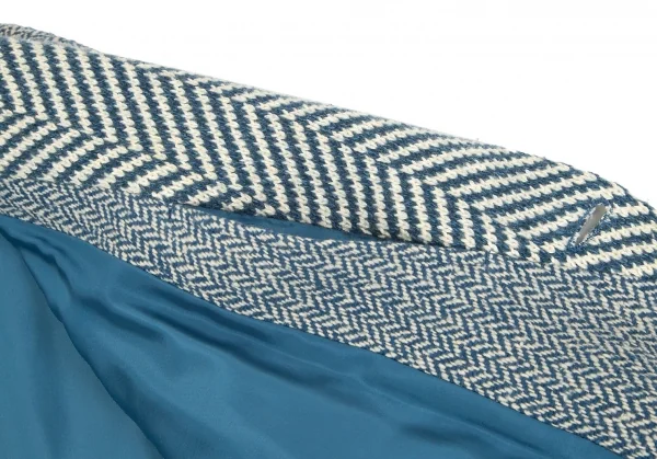 【SALE】イッセイミヤケ ISSEY MIYAKE ツィードステッチヘリンボーンショールカラージャケット 青2 K-70197_012