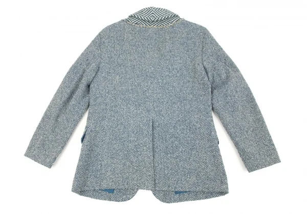 【SALE】イッセイミヤケ ISSEY MIYAKE ツィードステッチヘリンボーンショールカラージャケット 青2 K-70197_013
